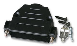 09 67 037 0442 - D Sub Backshell, Black, DC, 180°, Thermoplastic Body - HARTING