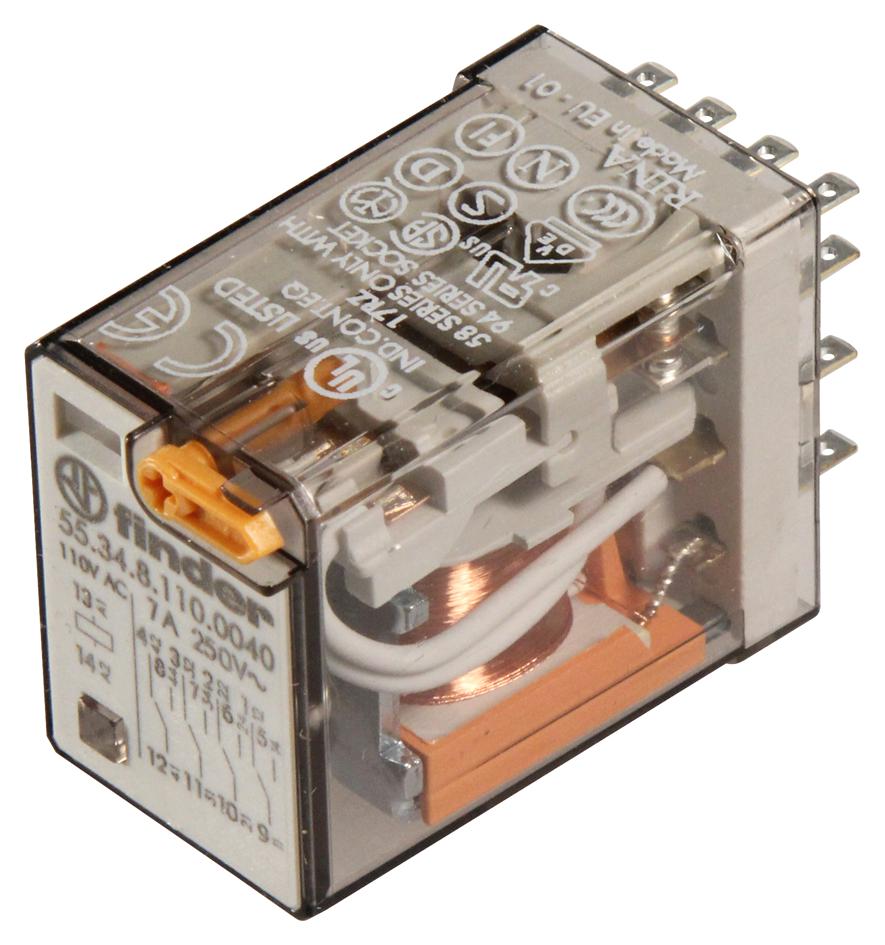 55.34.8.048.0040 RELAY, 4PDT, 250VAC, 7A FINDER