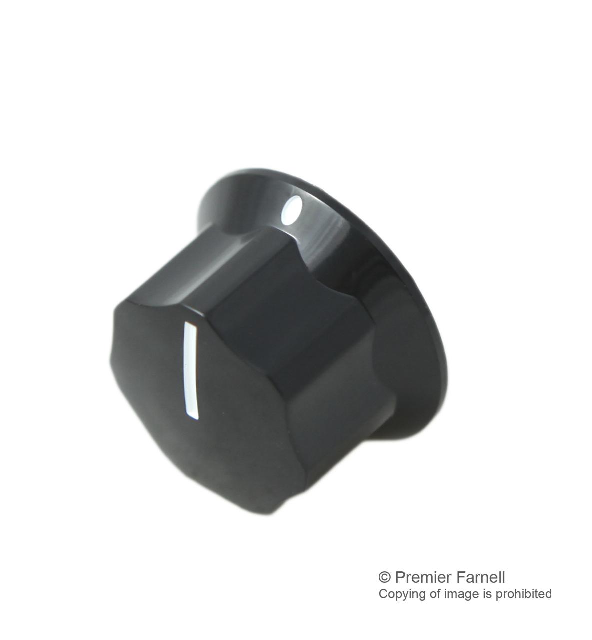 CF-W2-6-S(6.4)W7 KNOB, 25MM, BLACK, SCREW 6.4 SHAF MULTICOMP