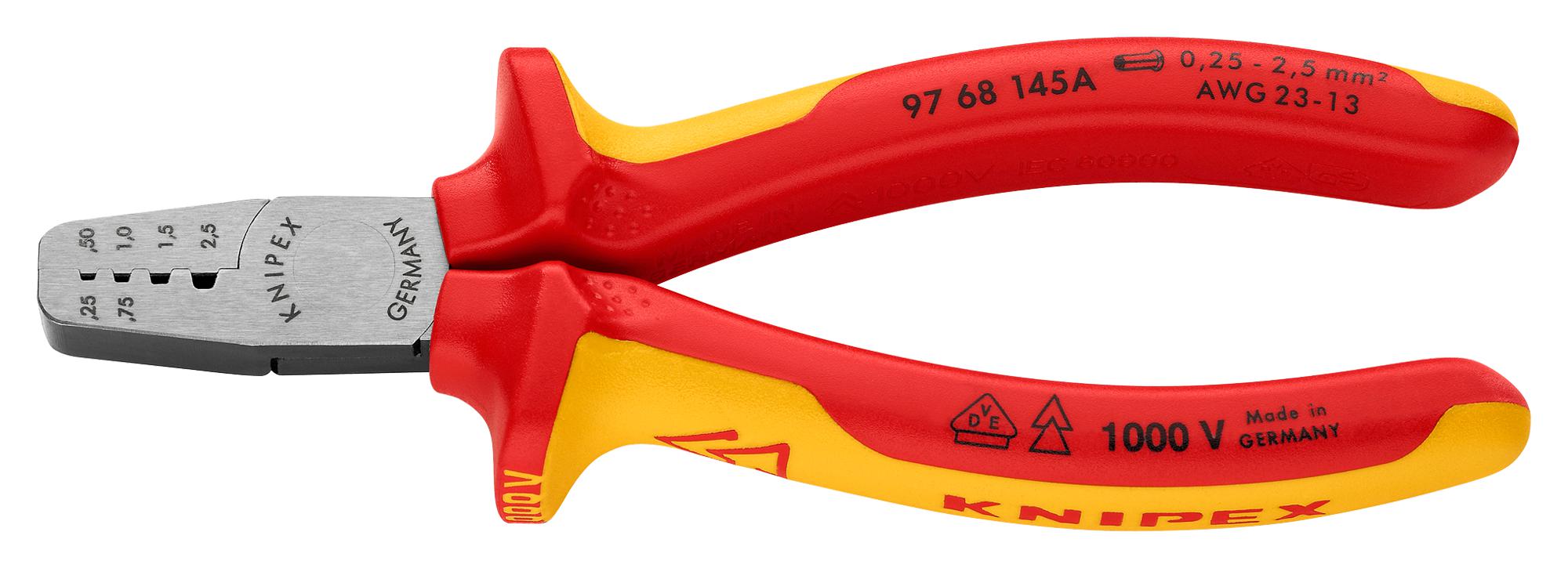 97 68 145 A VDE CRIMP PLIERS, FERRULES 0.25-2.5MM2 KNIPEX