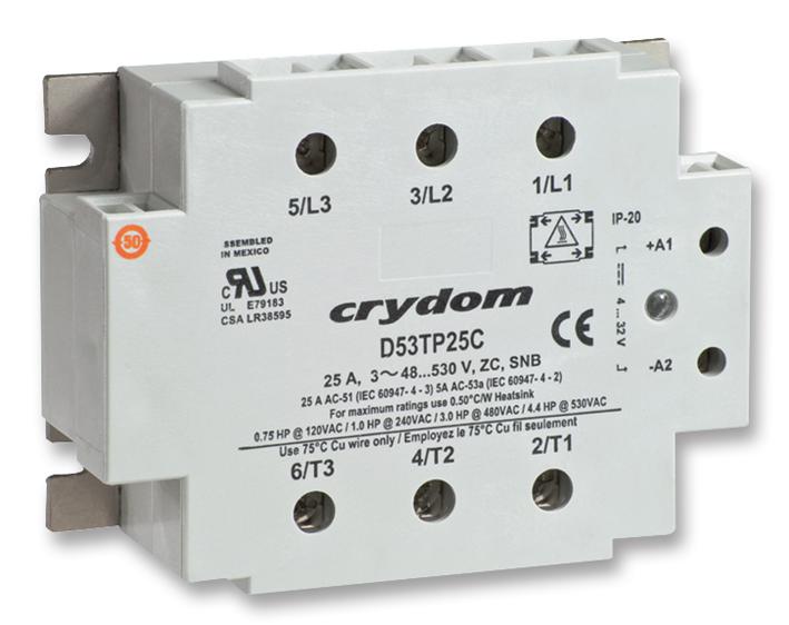 D53TP50C RELAY, SSR, 50A, 530VAC, 3PH, ZC SENSATA/CRYDOM