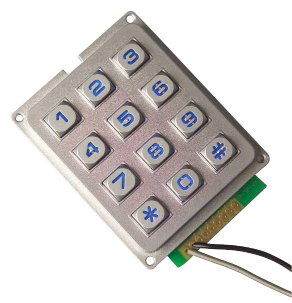 MCAK304NSSLWPMMBLGKT KEYPAD, METAL ILLUM BLUE IP67 3X4 MULTICOMP