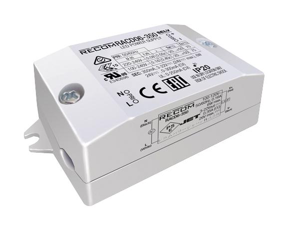 RACD06-350 LED DRIVER, AC-DC, CC, CV, 0.35A, 24V RECOM POWER