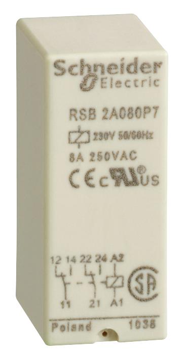 RSB2A080P7 RELAY, DPDT, 250VAC, 28VDC, 8A SCHNEIDER ELECTRIC