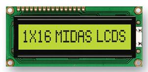MC11606A6W-SPTLY-V2 DISPLAY, ALPHANUMERIC, 16X1, YELLOW/GRN MIDAS