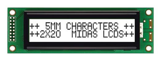 MC22005A6W-FPTLW-V2 DISPLAY, ALPHANUMERIC, 20X2, WHITE MIDAS
