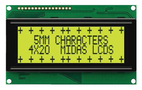 MC42005A6W-SPR-V2 DISPLAY, ALPHANUMERIC, 20X4, NOBACKLIGHT MIDAS