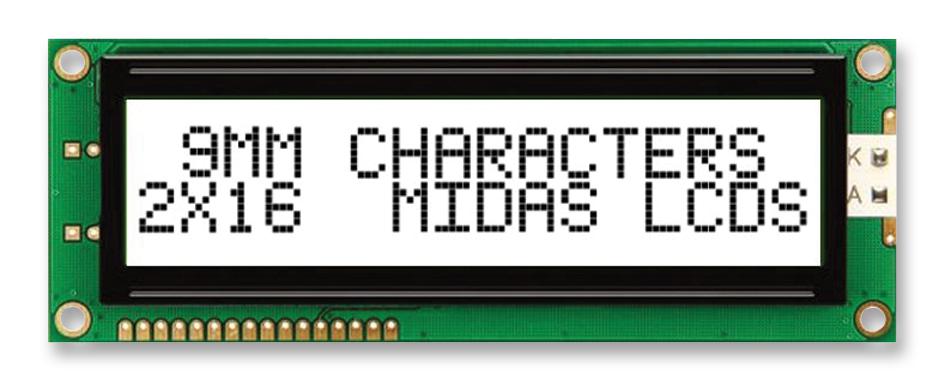 MC21609AB6W-FPTLW-V2 DISPLAY, ALPHANUMERIC, 16X2, WHITE MIDAS