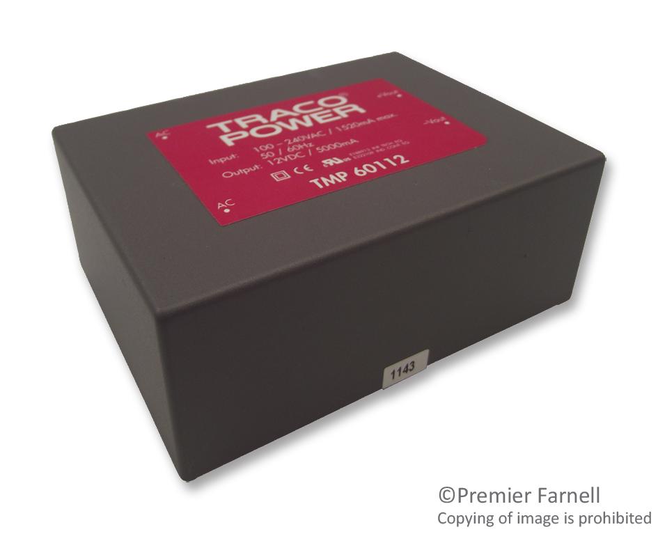 TMP 60112 PSU, AC/DC, 0.5A, 12V, 6W, PCB TRACO POWER