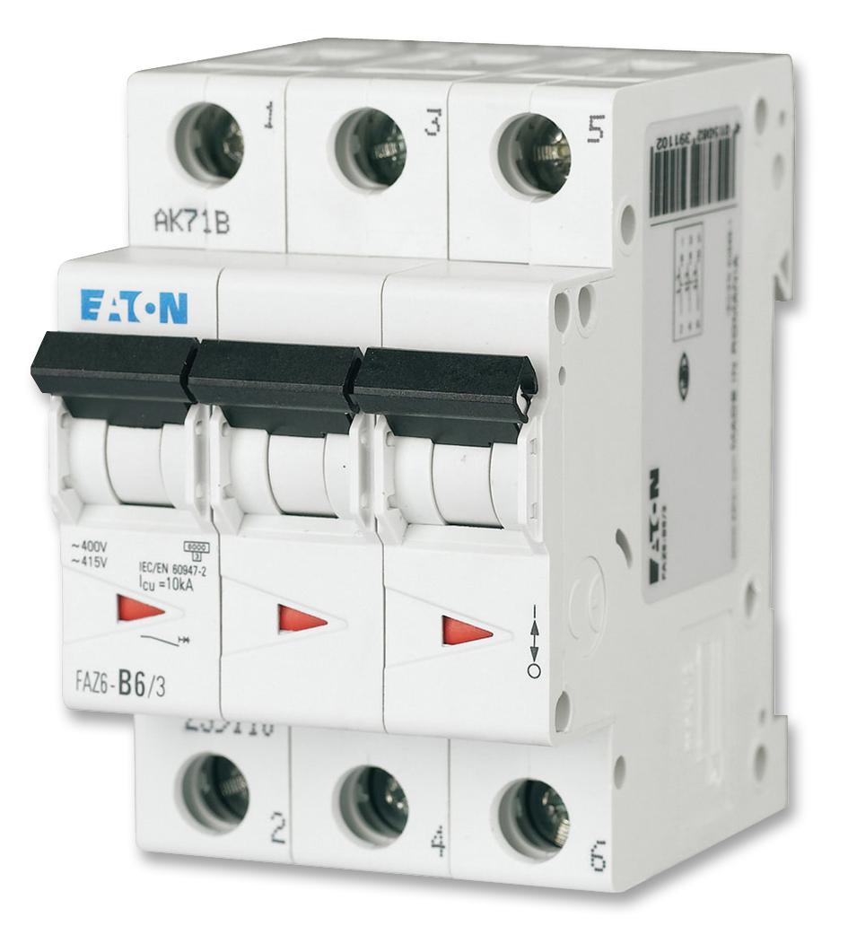FAZ6-C6/3 MINIATURE CKT BREAKER, 3P, 6A, 400VAC EATON MOELLER