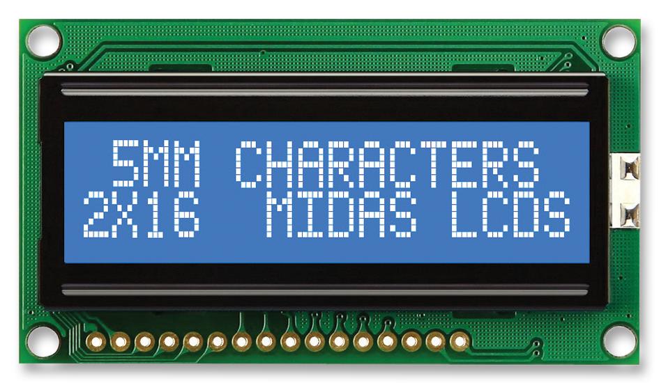 MC21605H6WK-BNMLW-V2 DISPLAY, ALPHANUMERIC, 16X2, WHITE MIDAS