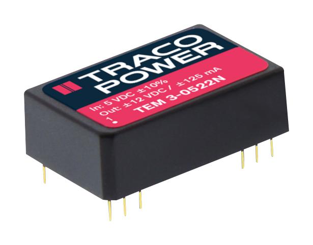 TEM 3-2422N DC-DC CONV, ISO POL, 2 O/P, 0.125A, 12V TRACO POWER