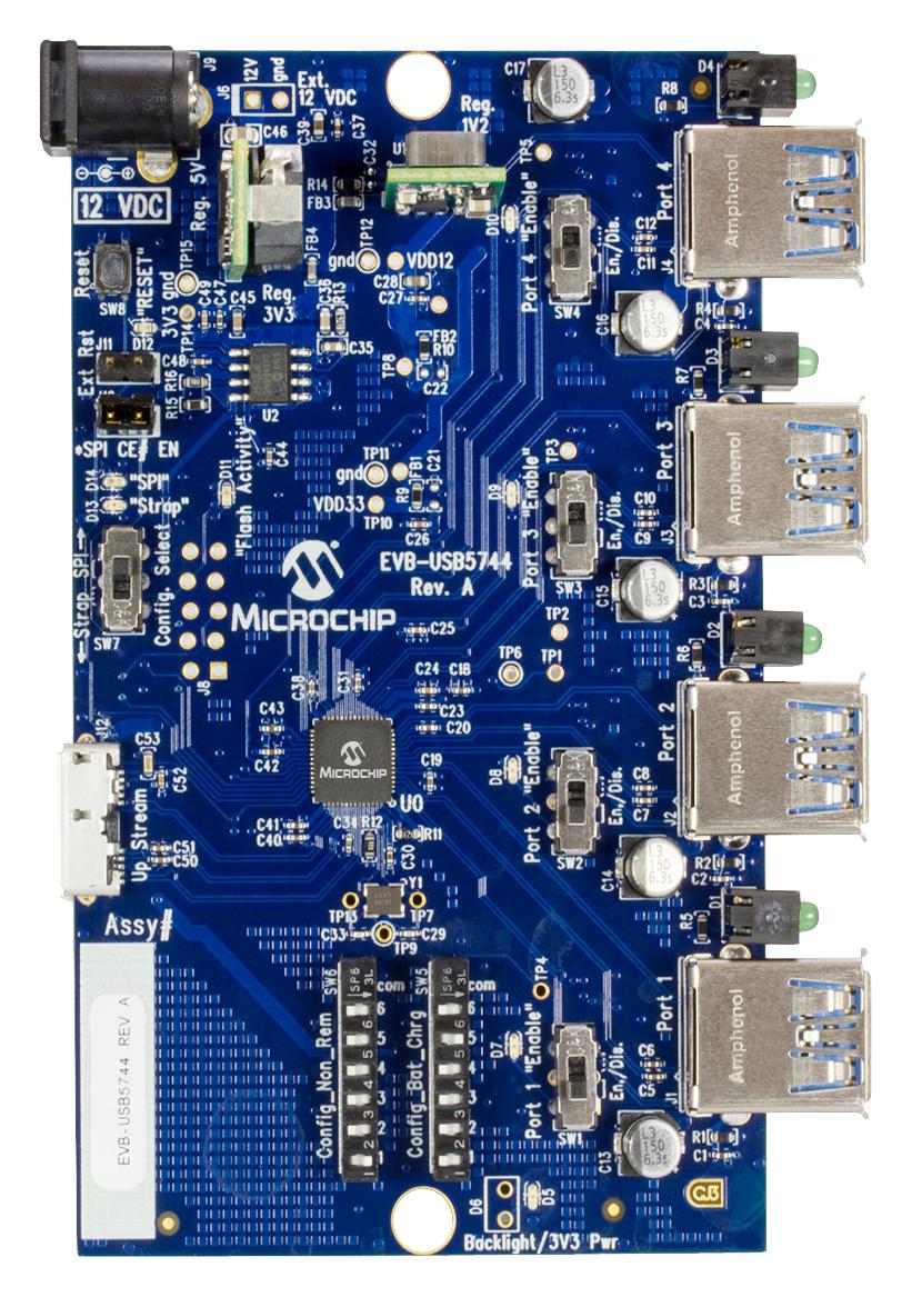 EVB-USB5744 EVALUATION BOARD, USB 3.1 CONTROLLER HUB MICROCHIP