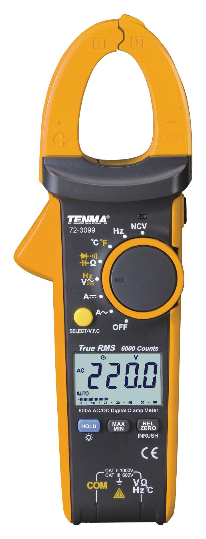 72-3099 DMM, CLAMP, AUTO, 600A, 3.75 DIGIT TENMA