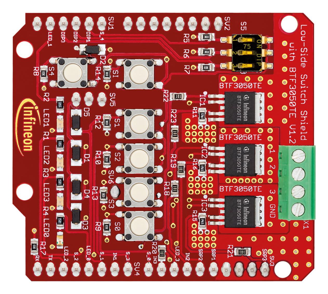 SHIELDBTF3050TETOBO1 EVAL BOARD, LOW-SIDE SWITCH SHIELD INFINEON