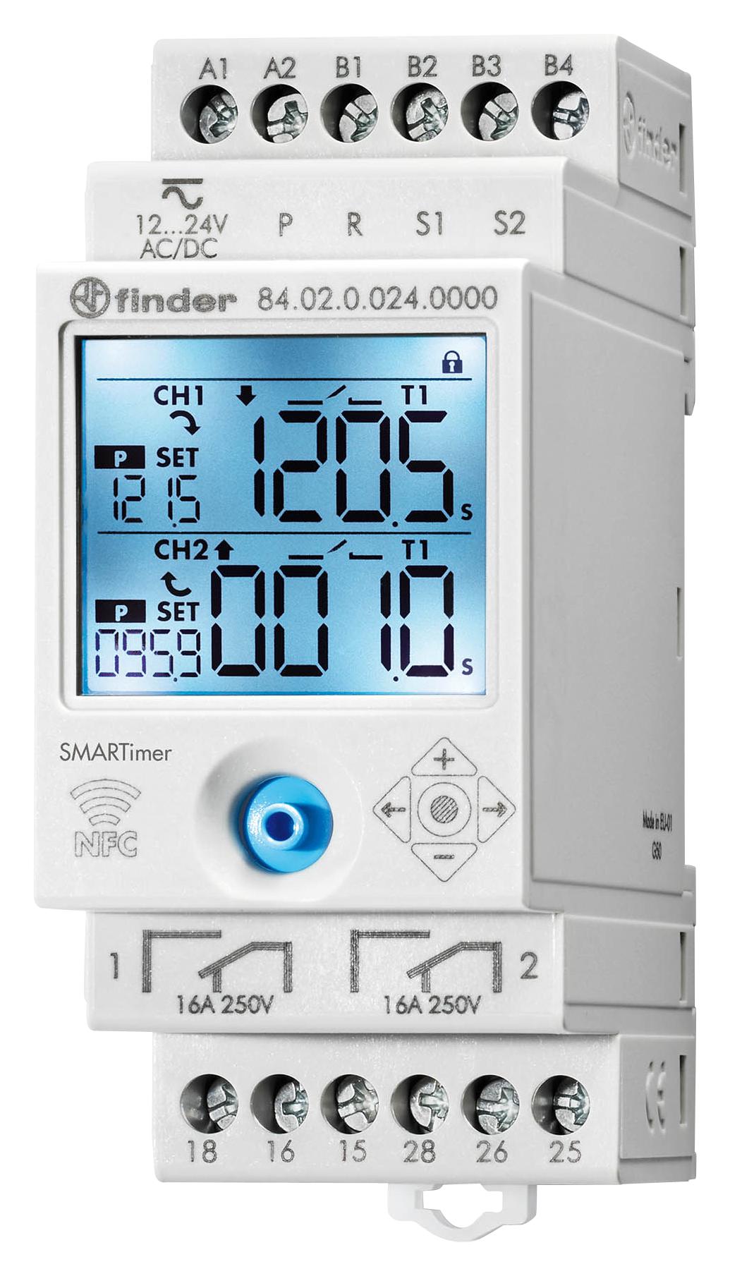 84.02.0.024.0000 SMARTIMER, NFC PROG, DPDT, 16A, 24V FINDER