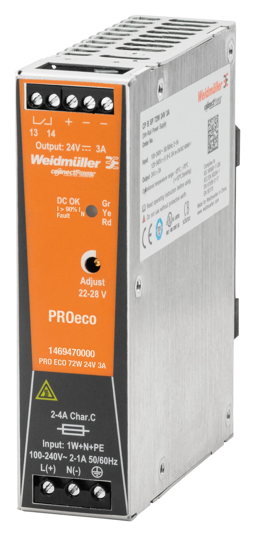 1469470000 POWER SUPPLY, AC-DC, 24V, 3A WEIDMULLER