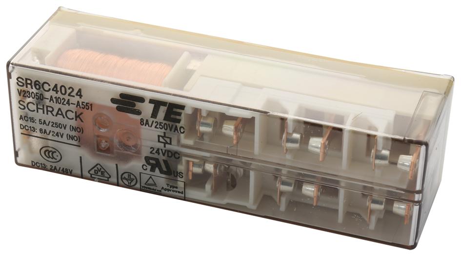 V23050-A1024-A551 POWER RELAY, 5PST-NO/SPST-NC, 8A, 250VAC SCHRACK - TE CONNECTIVITY