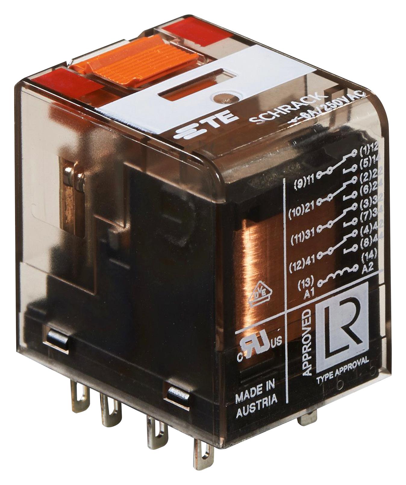 PT570512. POWER RELAY, 4PDT, 6A, 240VAC, SOCKET SCHRACK - TE CONNECTIVITY