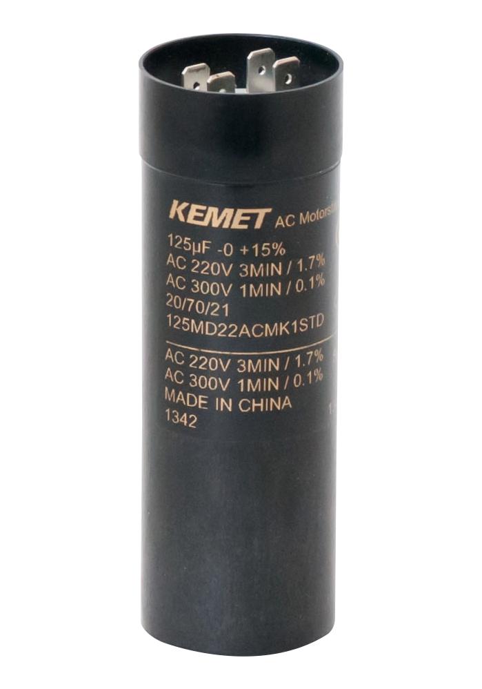 125MS22ACMA1STD CAP, 125µF, 220VAC, ALU ELEC, CAN KEMET