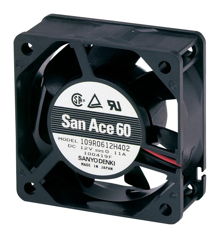 109P0612S701 AXIAL FAN, 60MM, 12VDC, 17CFM, 36DBA SANYO DENKI
