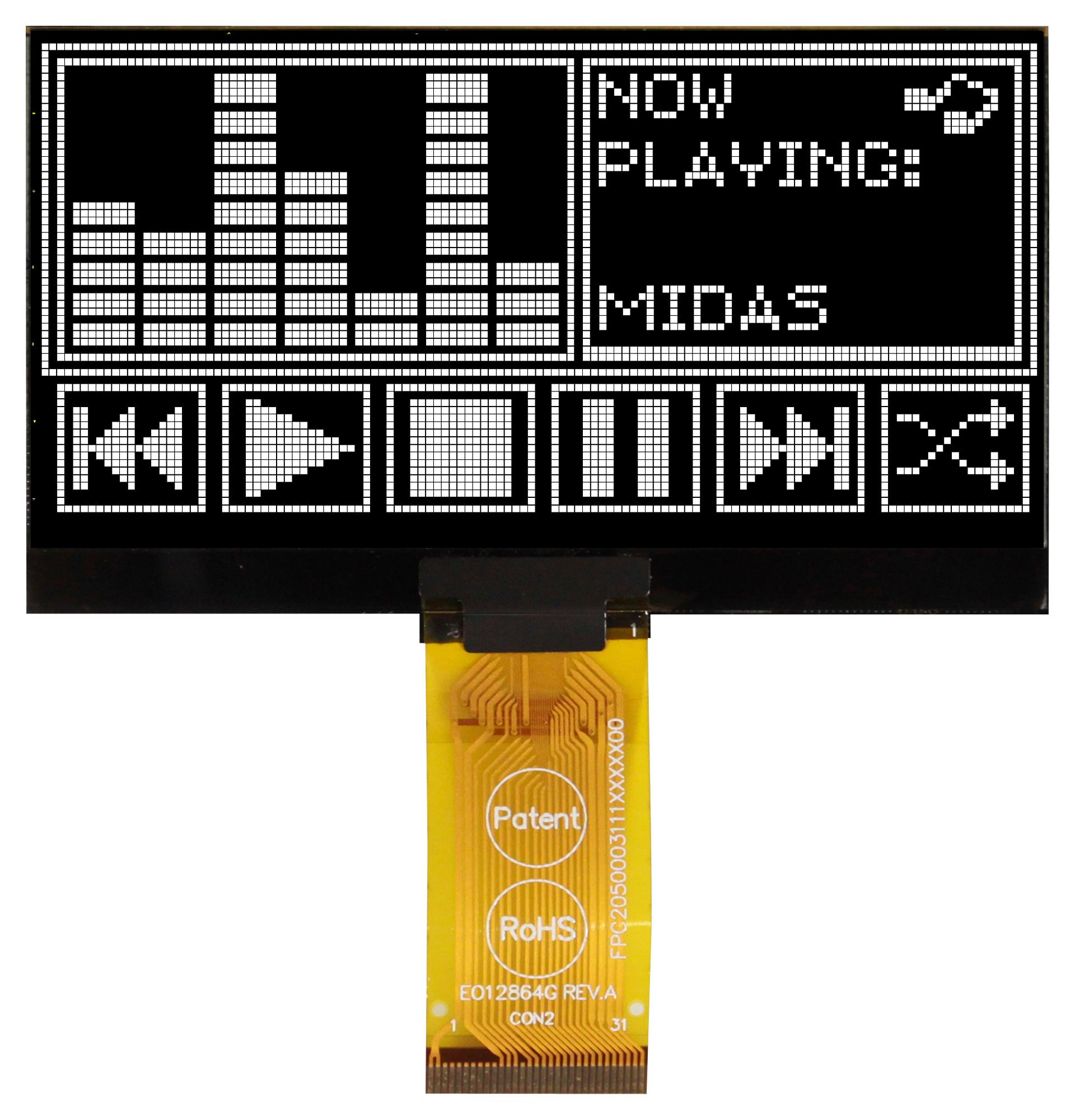 MCOT128064QV-WM DISPLAY, OLED, TAB, 128X64 PIXELS MIDAS