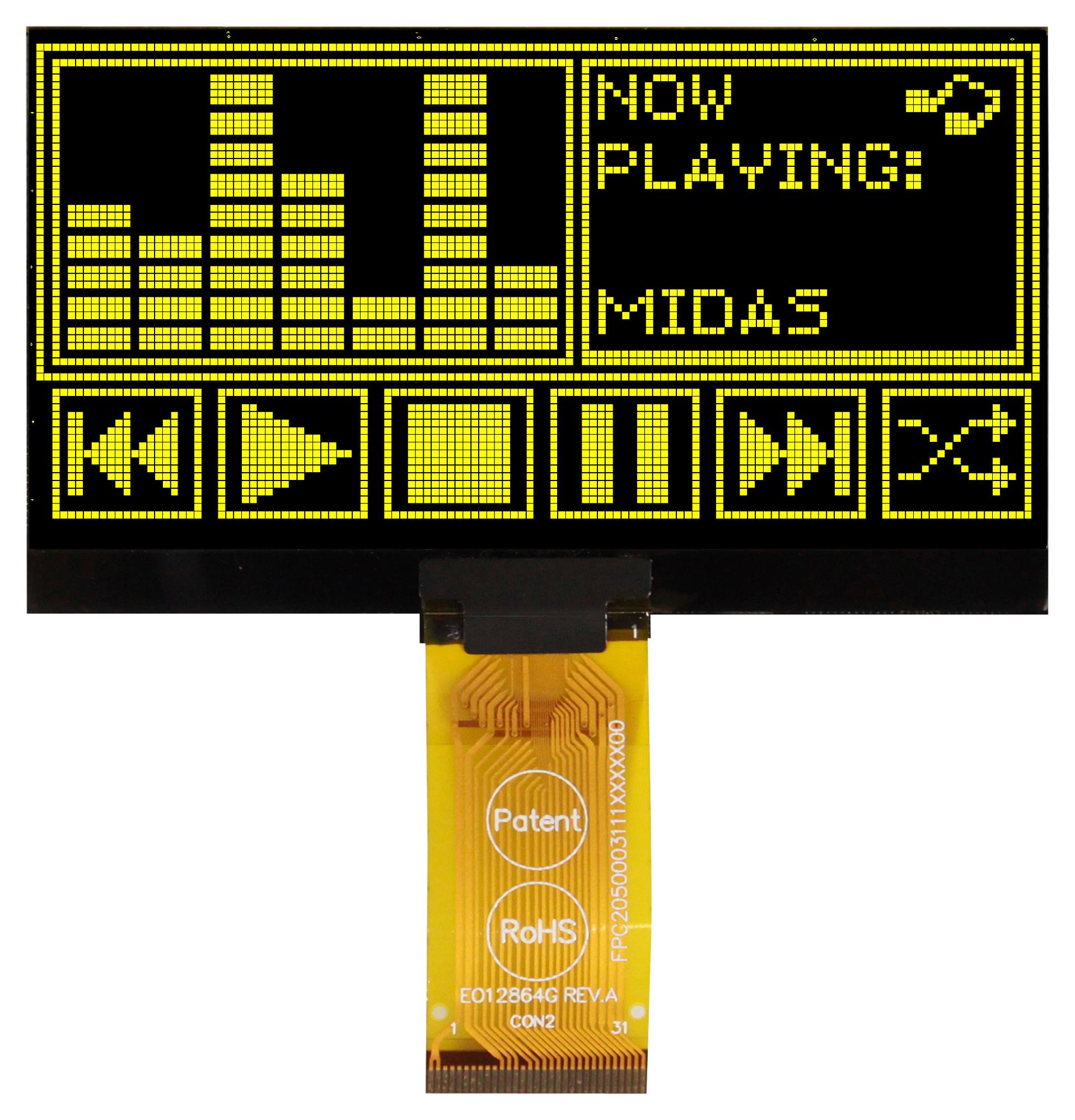 MCOT128064QV-YM DISPLAY, OLED, TAB, 128X64 PIXELS MIDAS