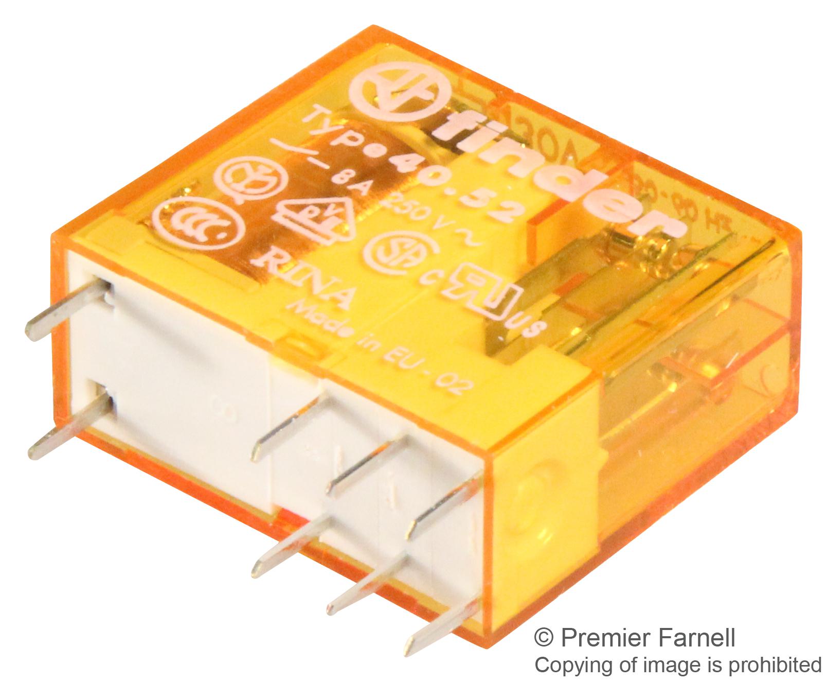 40.52.8.230.0000 RELAY, DPDT, 230VAC, 8A, TH FINDER