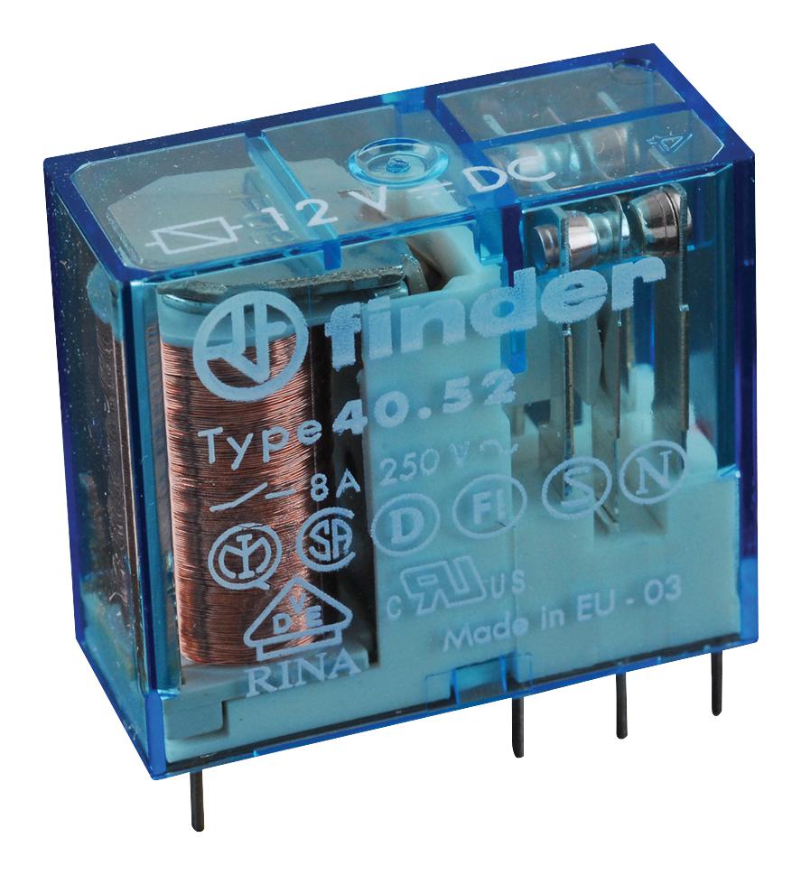 40.52.9.012.0000 RELAY, DPDT, 12VDC, 8A, TH FINDER