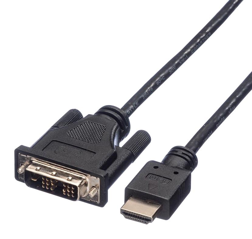 11.04.5519 AUDIO CABLE, HDMI-DVI/D PLUG, 1M, BLACK ROLINE