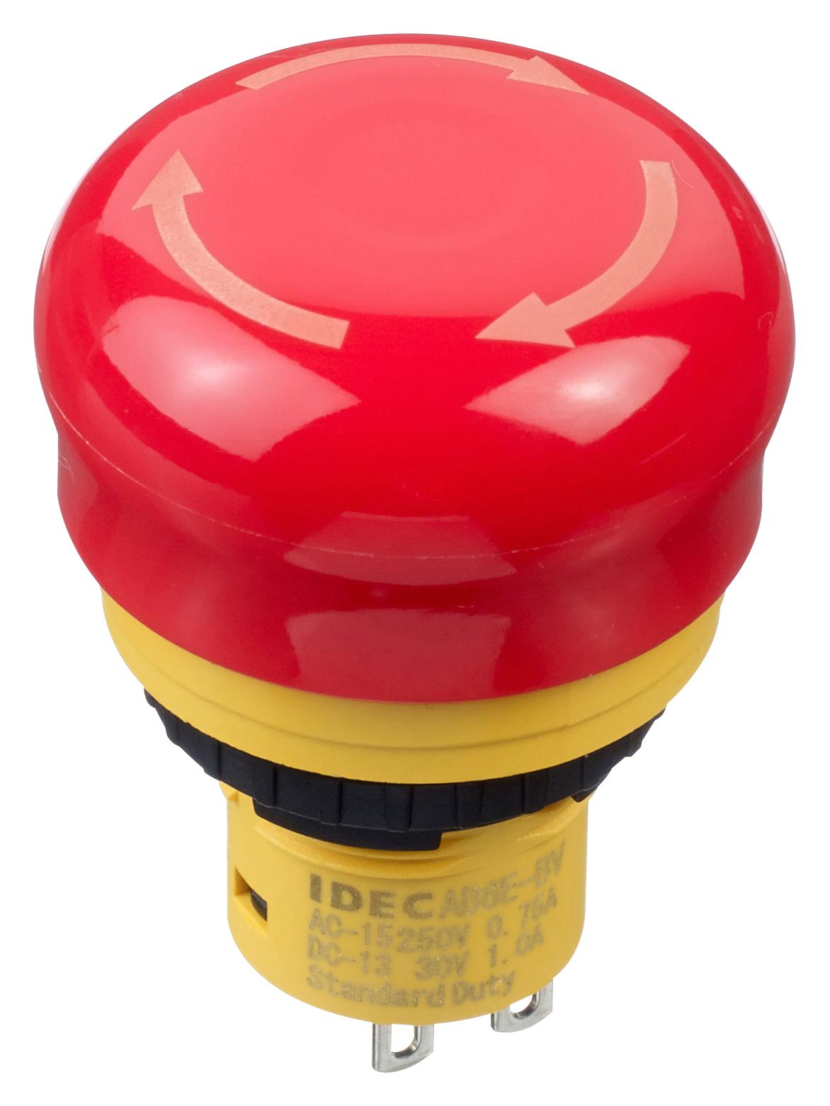 AB6E-3BV02PRM E-STOP PB SW, DPST-NC, 5A, 125V, QC IDEC