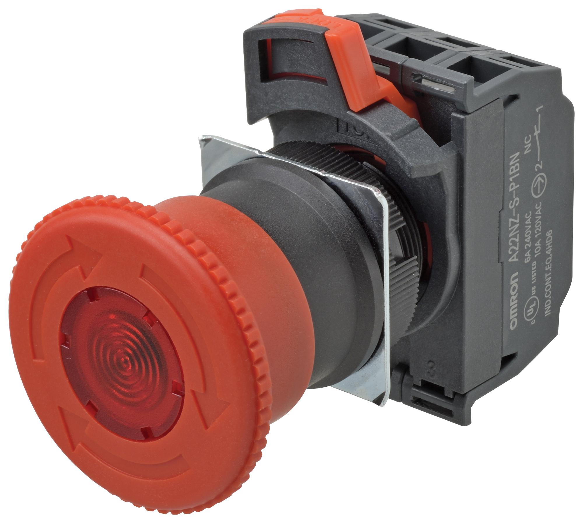 A22NE-M-P202-C E-STOP PB SWITCH, DPST-NC, 10A, 120VAC OMRON