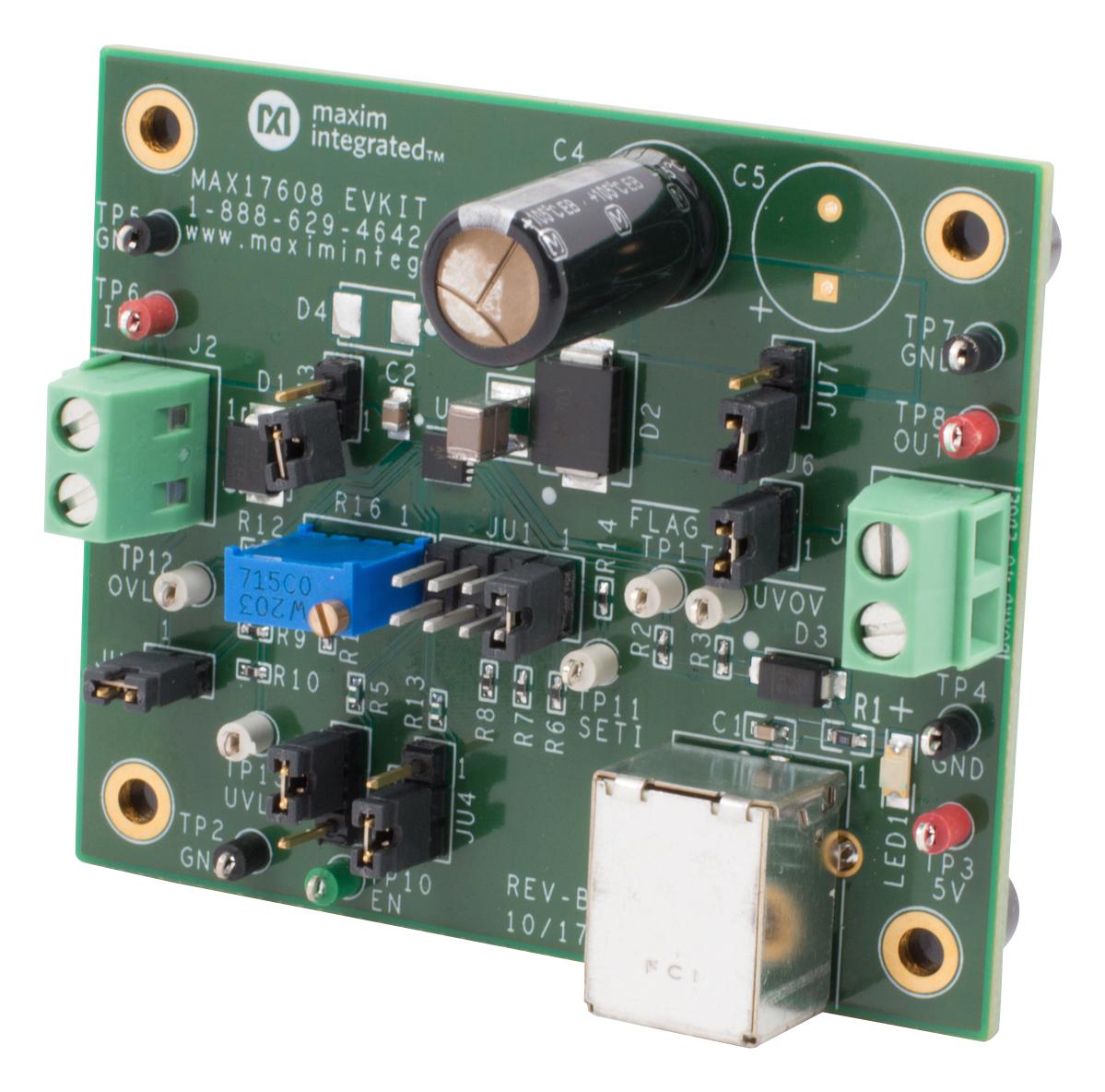 MAX17608EVKIT# EVAL BRD, UV/OV REVERSE SUPPLY PROTECTOR MAXIM INTEGRATED / ANALOG DEVICES