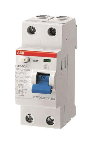 F202F-63/0.03 RCCB, 2P, 63A, 230VAC, DIN RAIL ABB