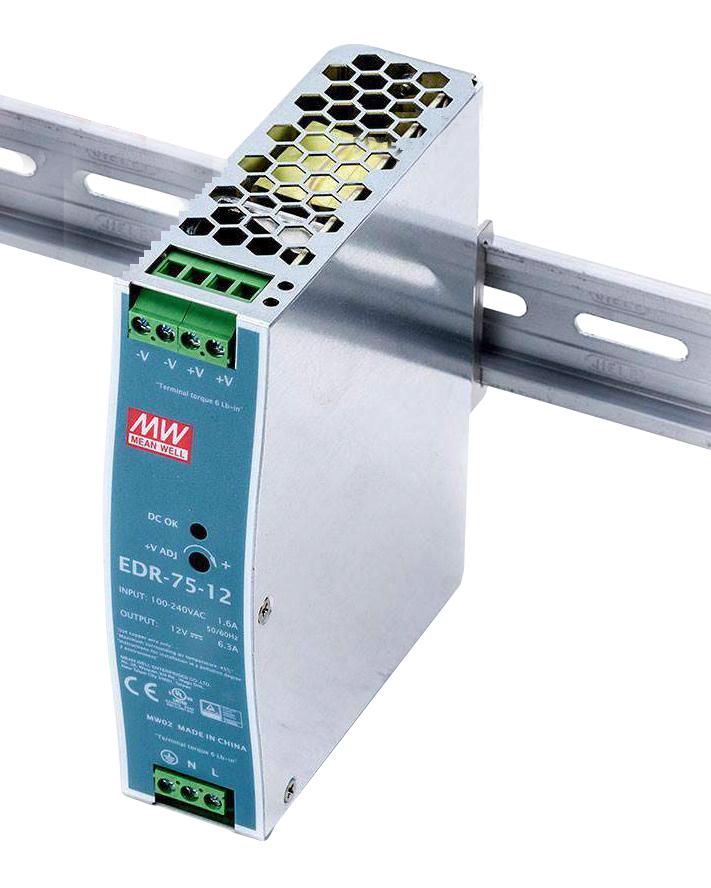 EDR-75-12 POWER SUPPLY, AC-DC, 12V, 6.3A MEAN WELL