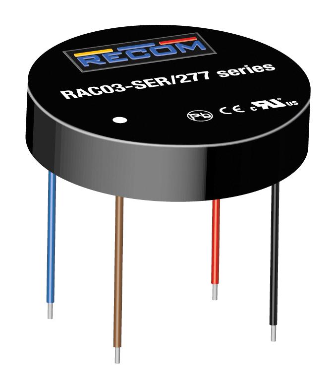 RAC03-05SER/277 POWER SUPPLY, AC-DC, 5V,0.6A RECOM POWER
