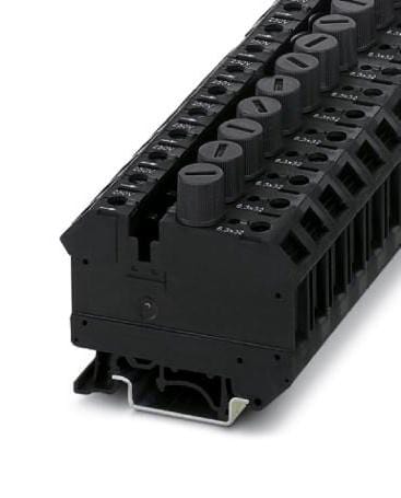 UK 10-DREHSILA 250 (6,3X32) FUSE MODULAR TB, 2WAY, 6AWG, BLACK PHOENIX CONTACT