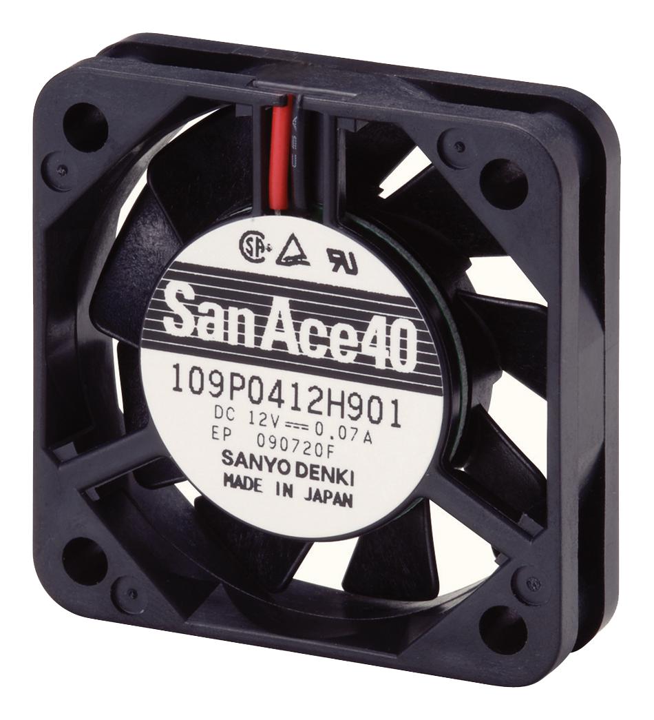 109P0405H901 DC AXIAL FAN, 5.3CU.FT/MIN, BALL, 40MM SANYO DENKI