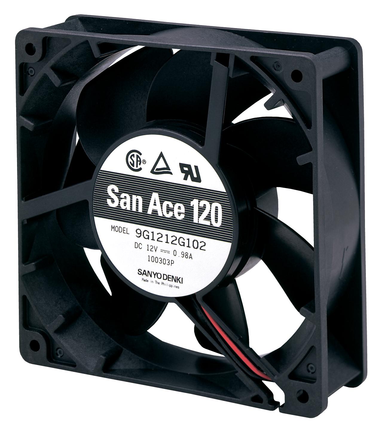 9G1212H102 AXIAL FAN, 120MM, 2.8M3/MIN, 39DBA, 12V SANYO DENKI