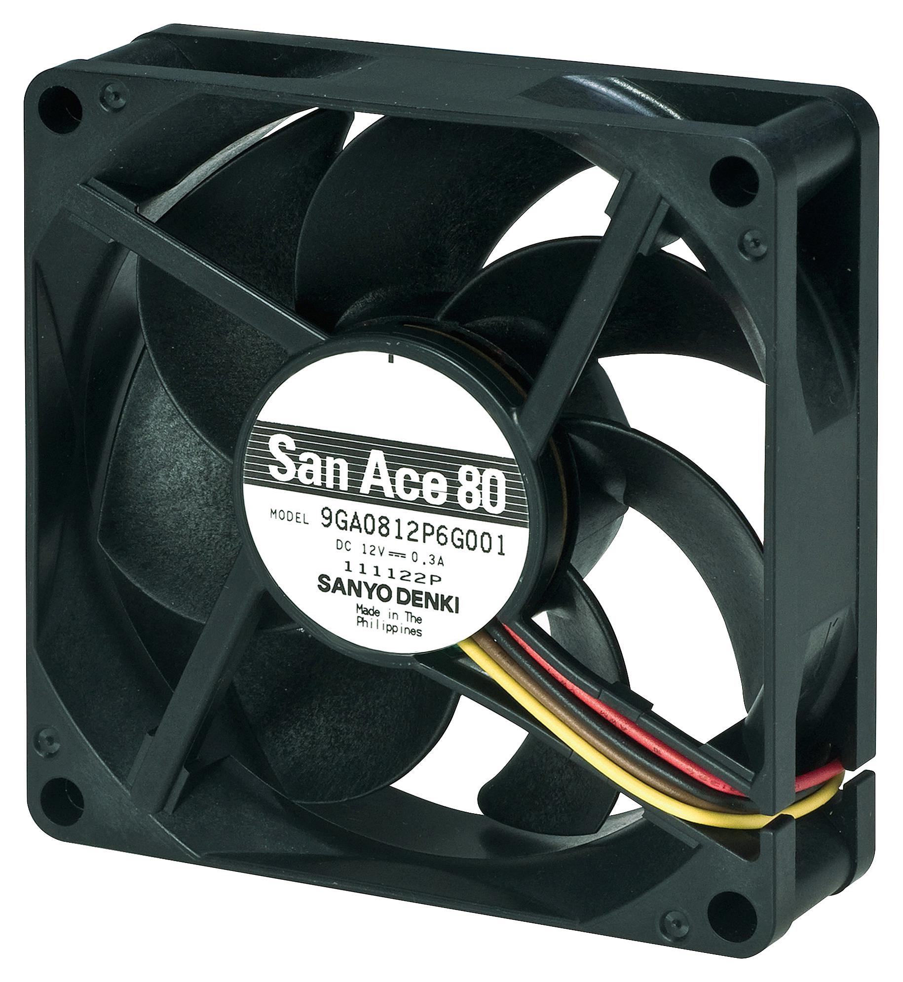 9GA0824P6G001 DC AXIAL FAN, 60.78CU.FT/MIN, BALL, 80MM SANYO DENKI