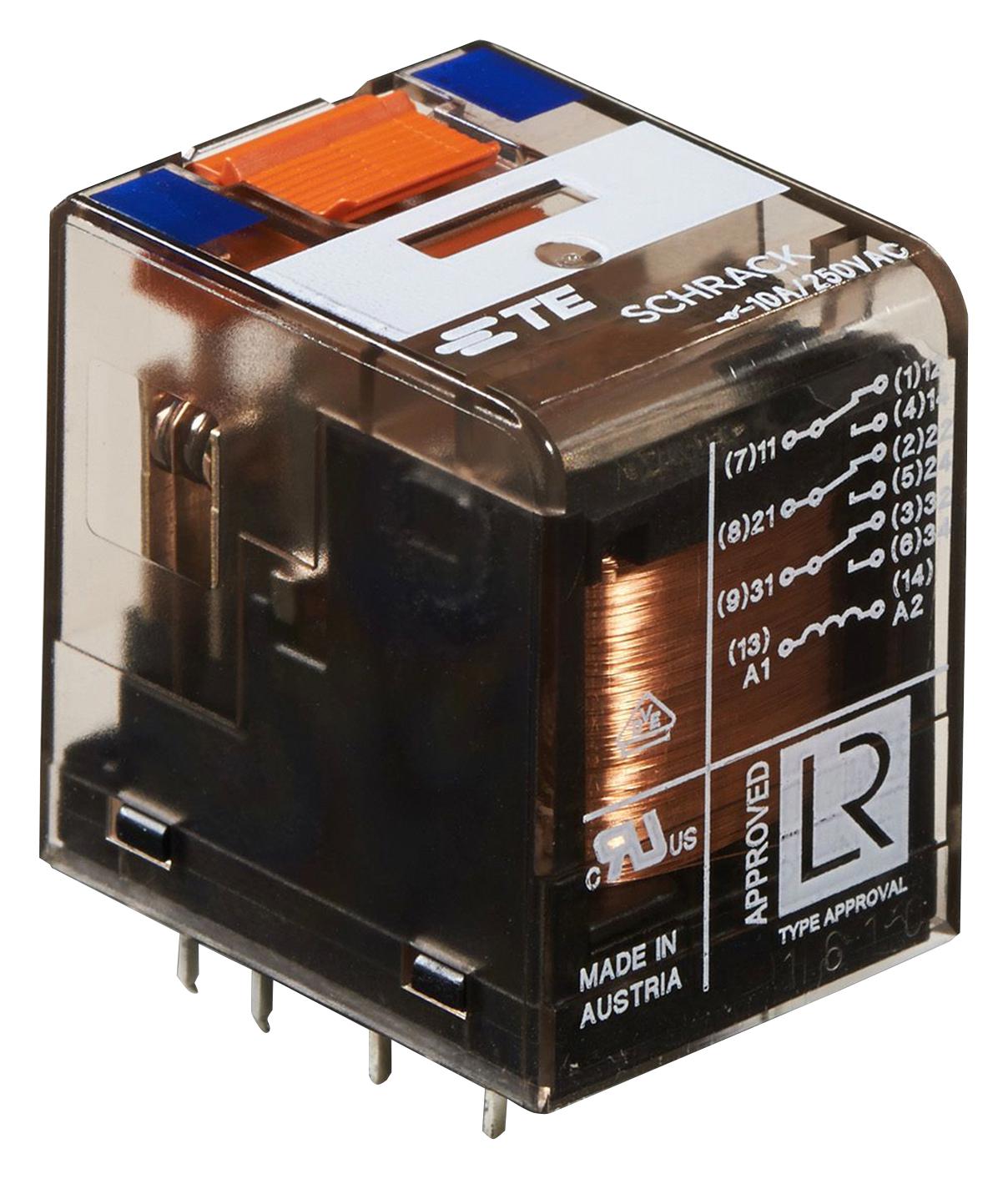 PT371024 POWER RELAY, 24VDC, 3PDT, 10A, THT SCHRACK - TE CONNECTIVITY