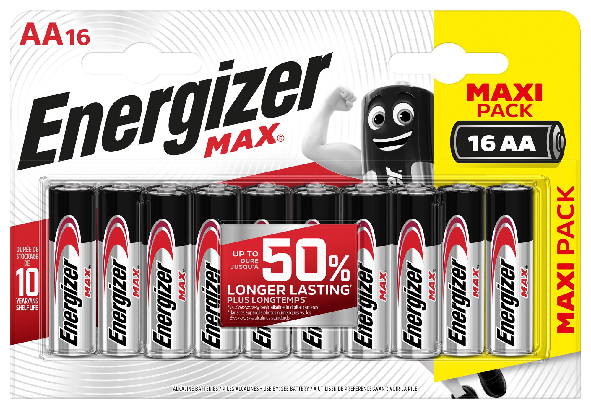 E301533100 BATTERY, ALKALINE, 1.5V, AA, PK16 ENERGIZER