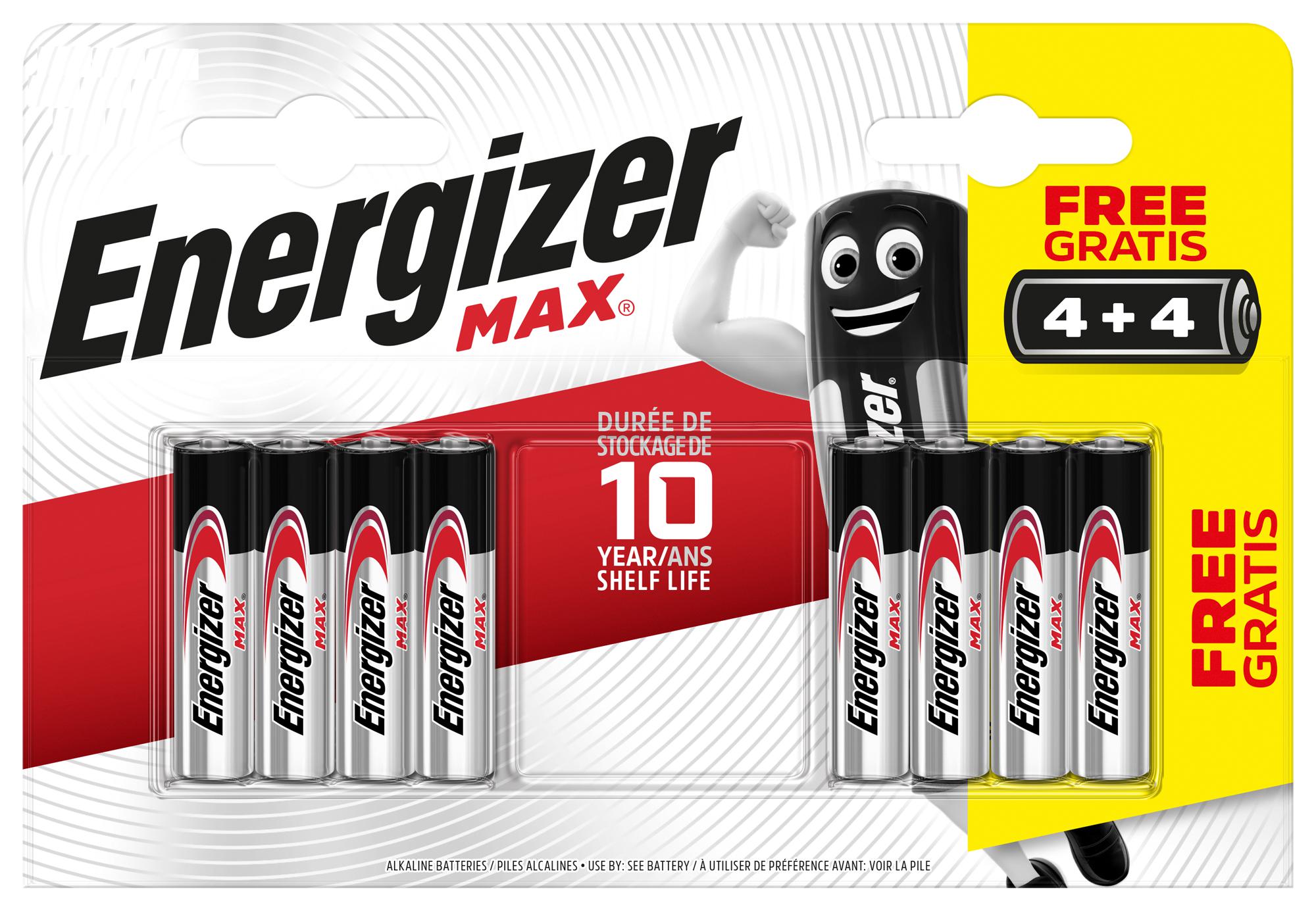 E301594800 BATTERY, ALKALINE, 1.5V, AA, PK8 ENERGIZER