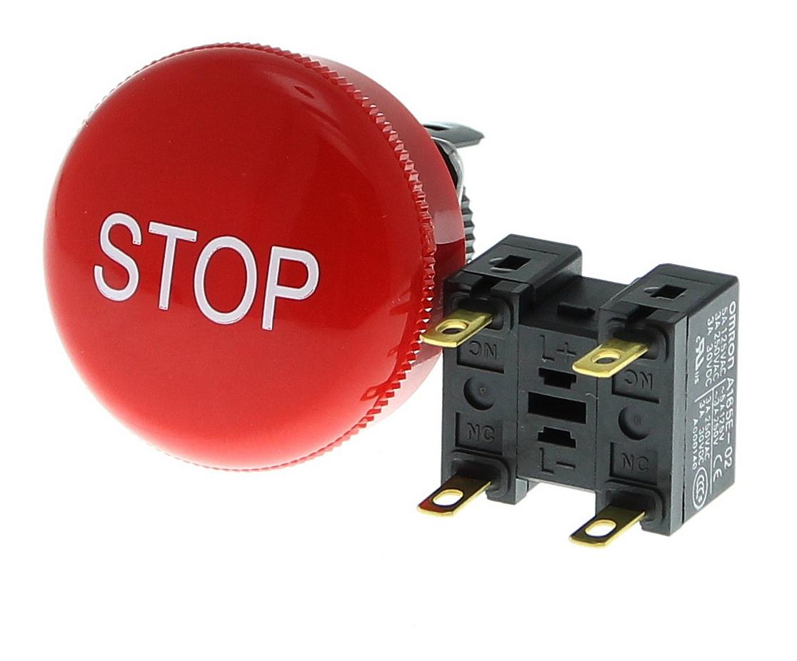A165E-S-02 (STOP) E-STOP SW, DPST-NC, 5A, 125VAC, PANEL OMRON