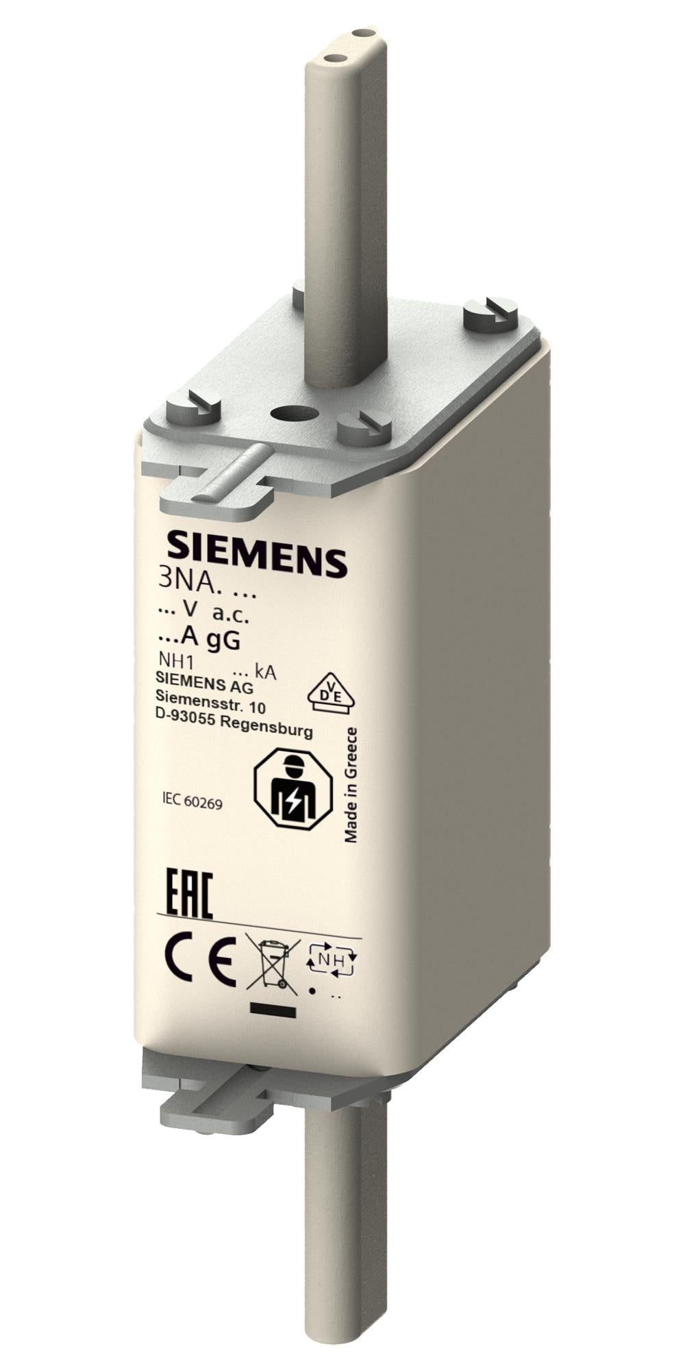 3NA3122 HRC FUSE, 63A, 500VAC, 440VDC, BLADE TAG SIEMENS