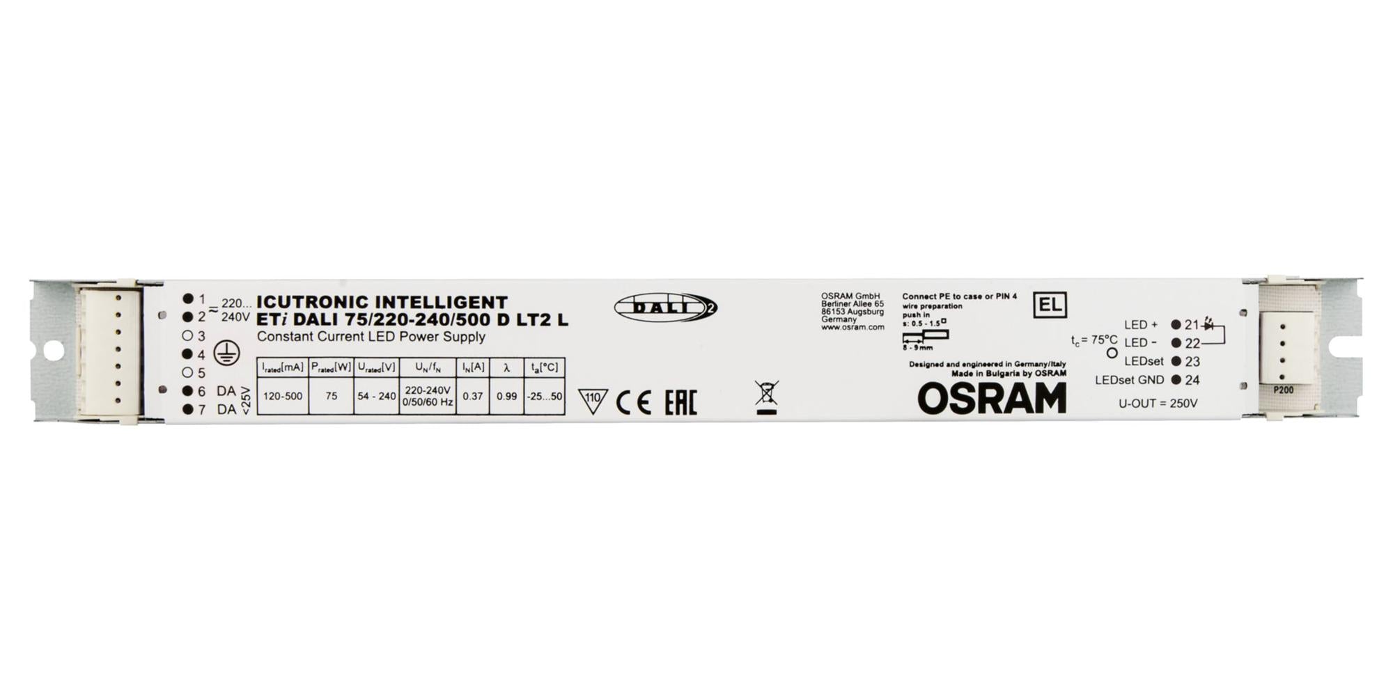 ETI-DALI-75/220-240/500-D-LT2-L LED DRIVER, CONSTANT CURRENT, 240V, 75W OSRAM