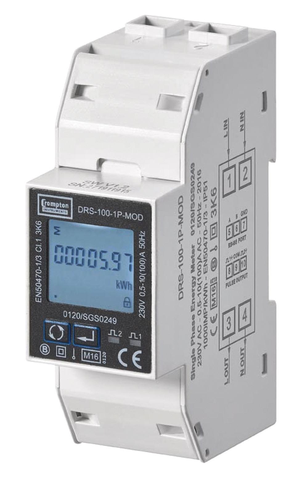 DRS-100-1P-MOD-01 ENERGY METER, 1PH, 63.5-276VAC, DIN RAIL CROMPTON - TE CONNECTIVITY