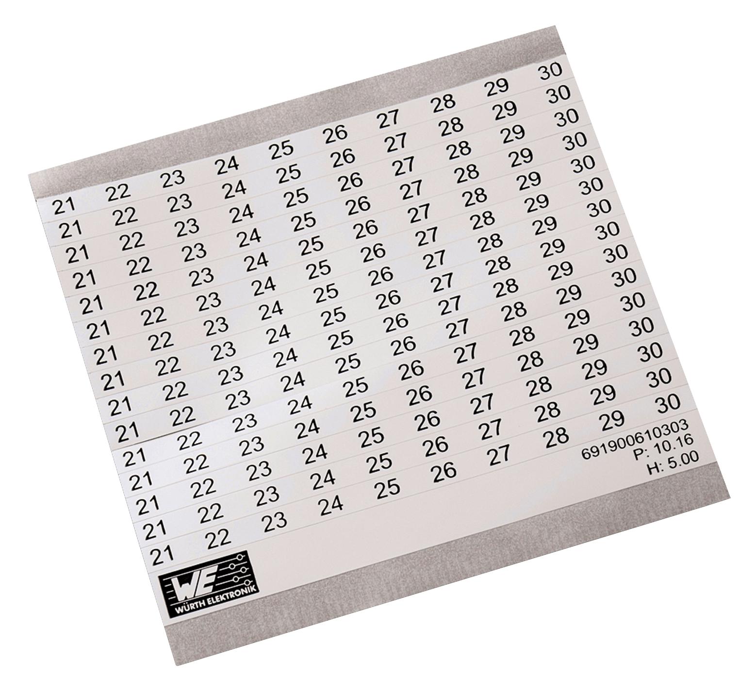 691900610303 TERMINAL BLOCK, LABEL, 21-30, 10.16MM WURTH ELEKTRONIK