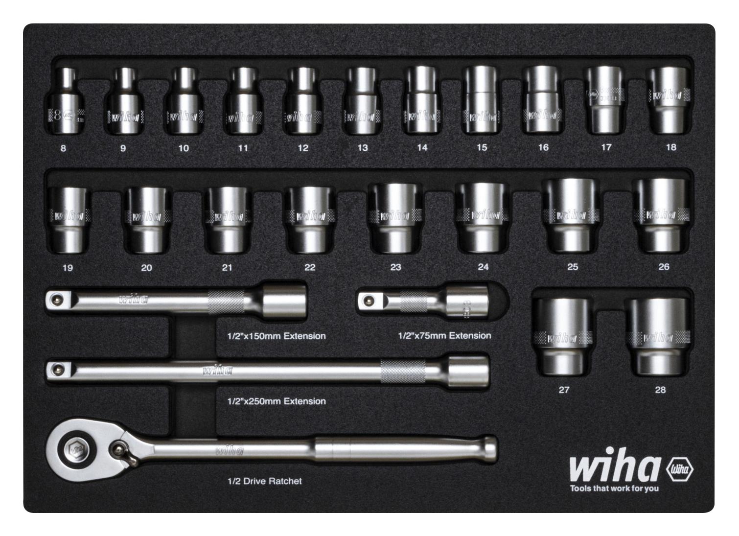 44740 RATCHET WRENCH SET, 1/2", 26PC WIHA
