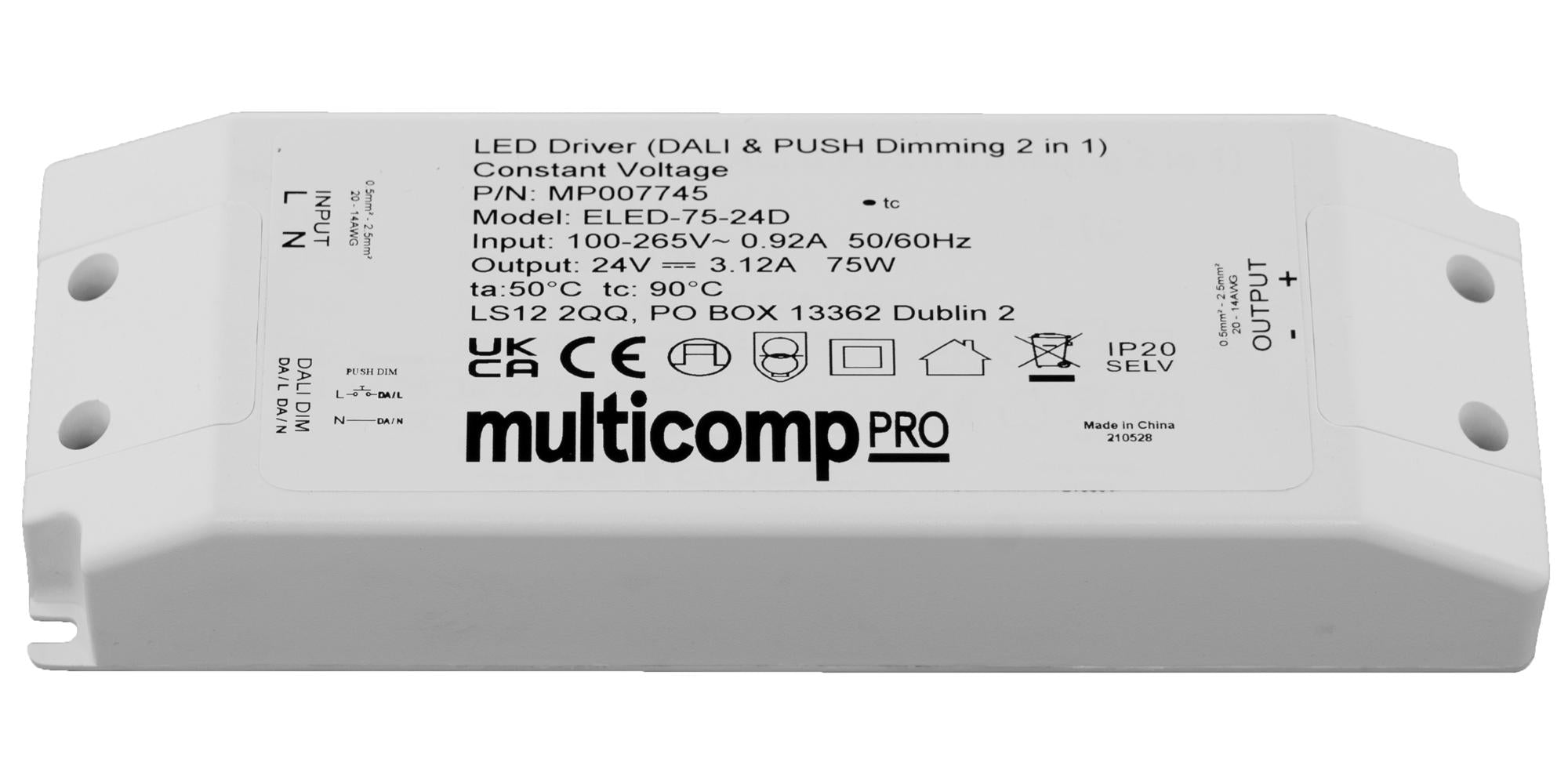 MP007744 LED DRIVER, CONSTANT VOLTAGE, 75W MULTICOMP PRO